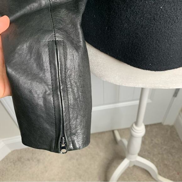 Vince black wool leather sleeves‎ zip up jacket small minimalist quiet luxury - Picture 4 of 8
